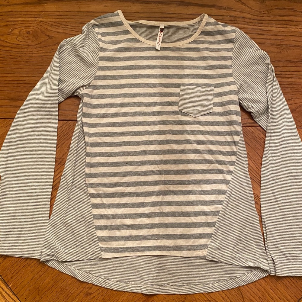 Gray and white striped shirt